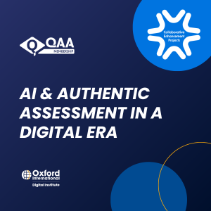 A tile reading 'AI & Authentic Assessment in a digital era' alongside the QAA, OIDI and CEP logos